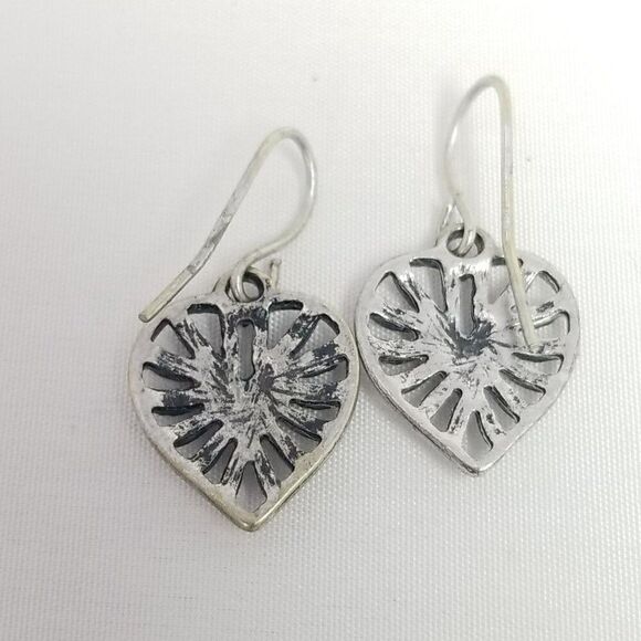 Vintage Silver Tone Dangle Heart Earrings, Radiant Puffy Design, Estate - Picture 3 of 6